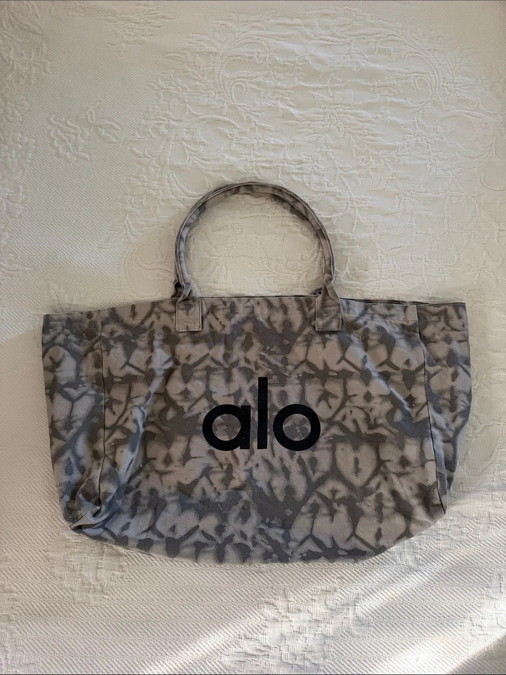 alo Gray Tie Dye Yoga Pilates Shopper Beach Camvas Tote Bag